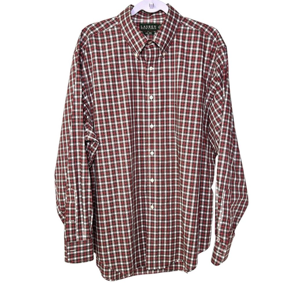 Ralph Lauren Red Green White Plaid Button Down Shirt 17.5  34/35 Holiday